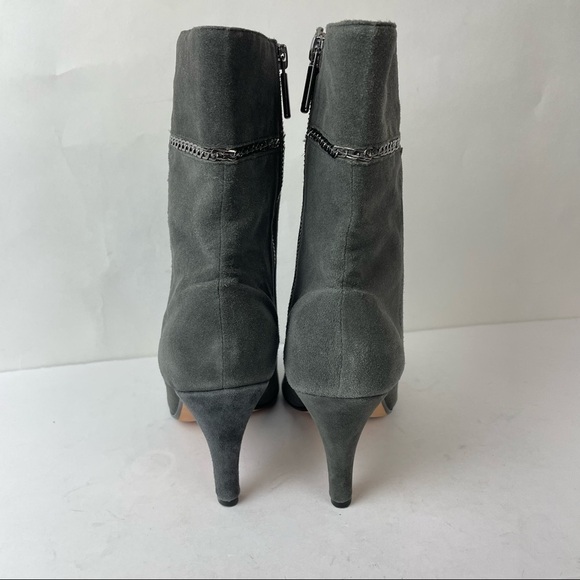 TARYN ROSE size 8.5 M Gray Suede Heeled Ankle Booties Boots Chain detail EUC - Picture 5 of 8
